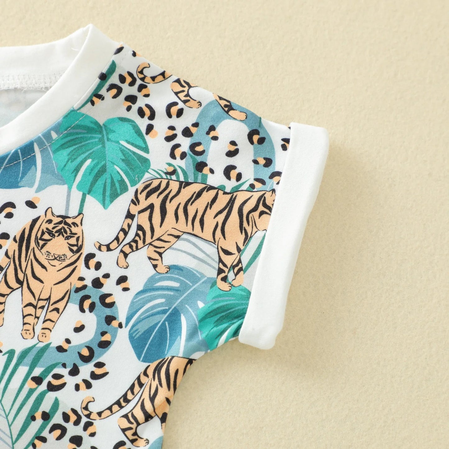 さらり快適なジャングルタイガー柄 子ども半袖Tシャツ&ショートパンツ上下セット コットン 70~110cm