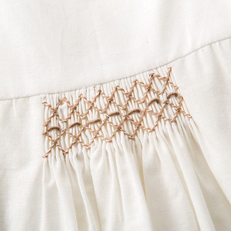 涼やかナチュラルで夏のおでかけが映える 女の子ノースリーブチュニック&ブルマ上下セット スモッキング刺繍 コットン45% 73〜100cm