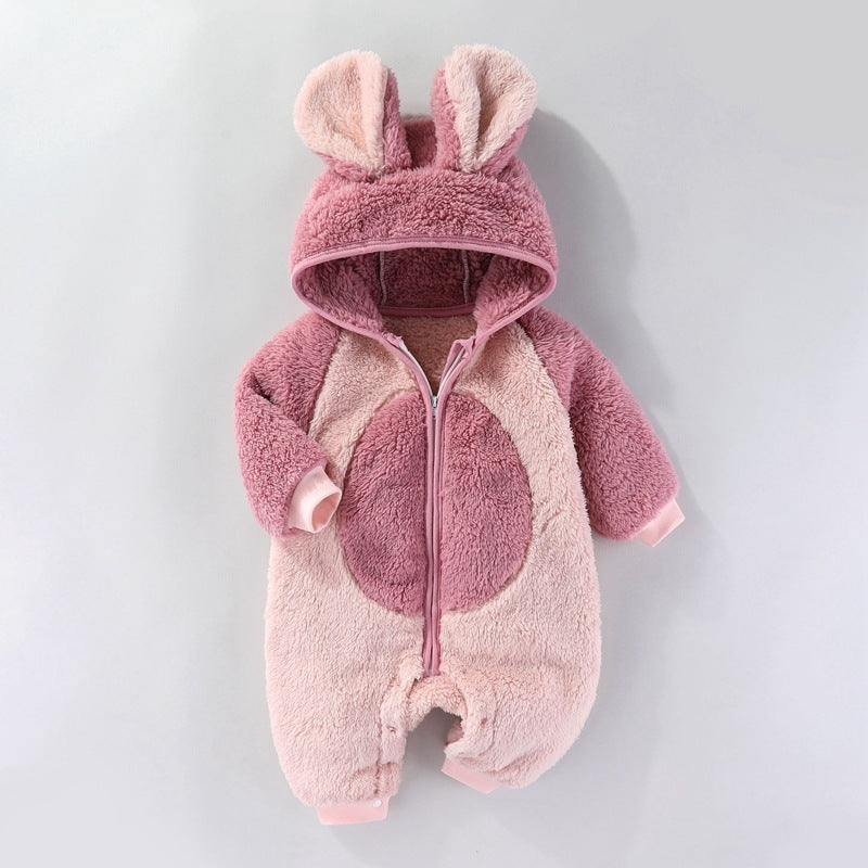 冬用厚手アニマルベビーロンパース シュコットンベルベット フード付きジャンプスーツ