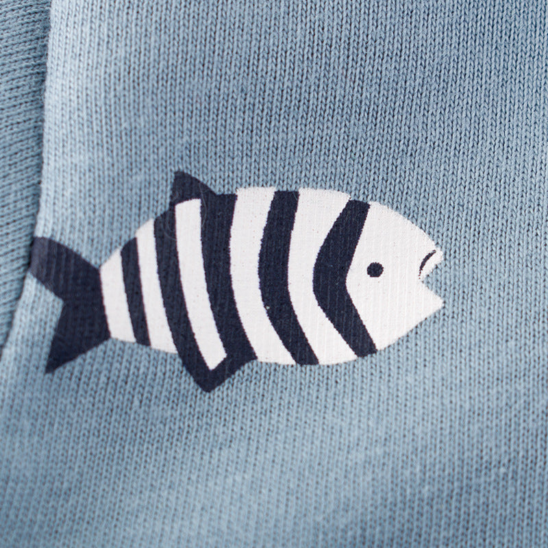 さらっと快適に動ける 子ども半袖Tシャツ サメのカートゥーンアニマル柄 ポケット付き やわらか加工 夏 90〜130cm