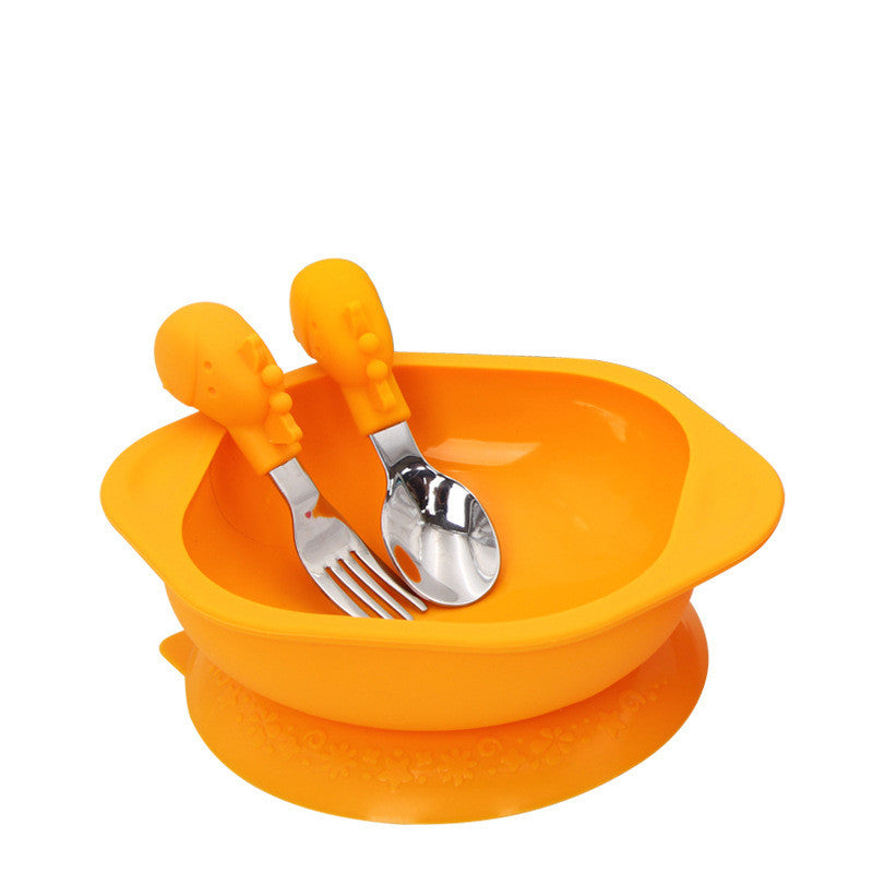 こぼれにくい安心で食事が進む 吸盤付きシリコンボウルセット ベビー用トレーニングスプーン&フォーク 304ステンレス すくいやすい練習食器