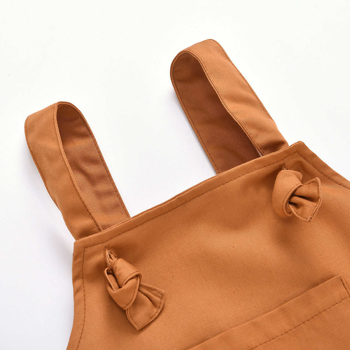 さらっと軽やかに動ける 子どもコットンオーバーオール 無地ブラウン サスペンダーデザイン 綿100% 70〜100cm