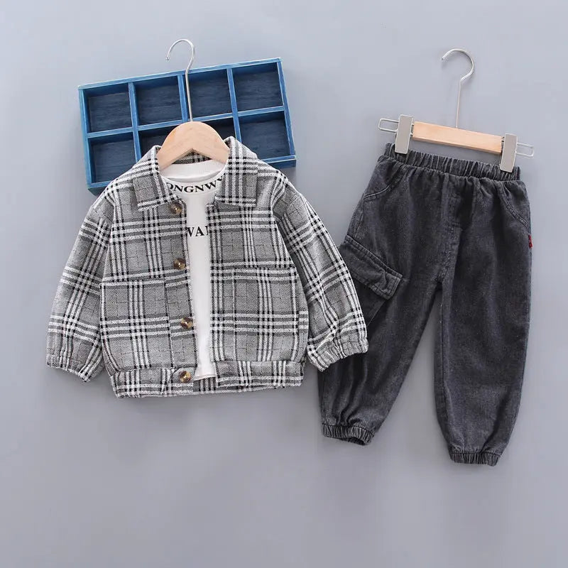 韓国風 チェック柄ジャケット&パンツ 2点セット 男の子 長袖 春秋カジュアルスーツ | Baby Boy Long Sleeve Plaid Jacket and Pants Set Lumisei Prime