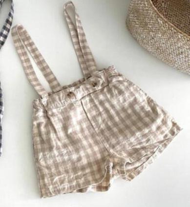 軽やかギンガムで毎日コーデが可愛くまとまる 子どもサロペットショーツ チェック柄 コットン100% 80〜110cm