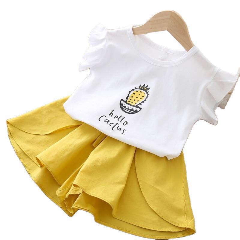 ふんわりフレアで夏を可愛く楽しめる 女の子サボテンプリントブラウス&キュロットセット フライングスリーブ コットン 90〜130cm