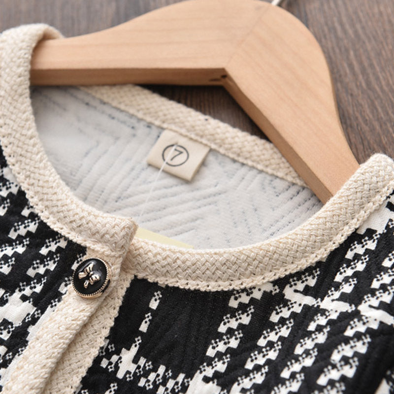 きちんと見えが叶う 女の子チェック柄セットアップ 長袖トップス&ショートパンツ 配色トリム コットン 100~140cm