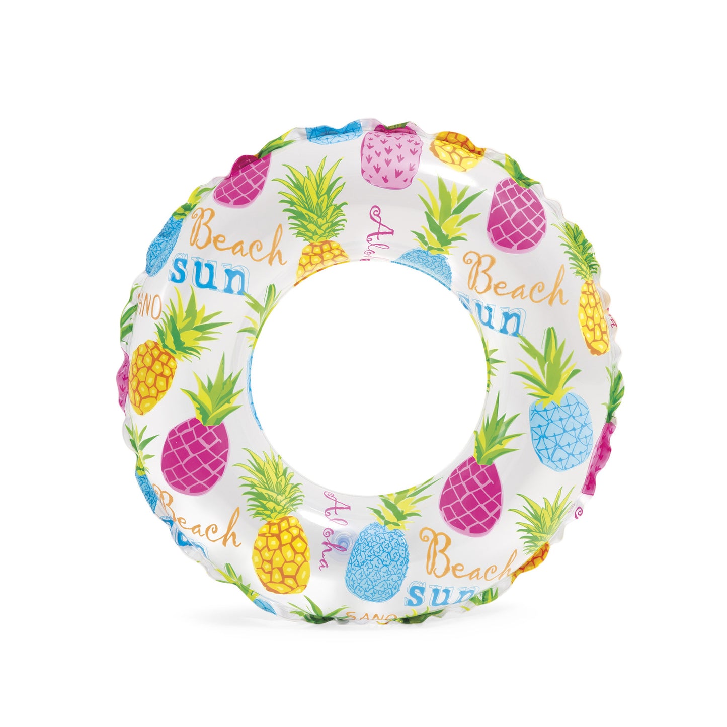 パイナップル柄 キッズ用ビニールプール 直径132cm+ビーチボール+スイムリング 3点セット(3〜6歳)