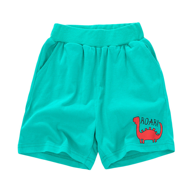 さらっと涼しく夏の毎日が快適になる 男の子半袖セットアップ 恐竜カートゥーン総柄Tシャツ+ショートパンツ コットン100 90~140cm