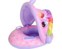 サンシェード付きアームレスト ベビースイムボート 71.5 x 55cm 環境配慮PVC キッズ用プリント浮き輪 グリーン・パープル