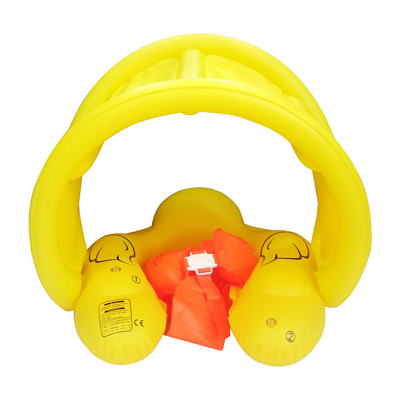 日よけ付きアヒル型ベビー用スイムリング(足入れ・ベルト付き)PVC素材 イエロー Sサイズ