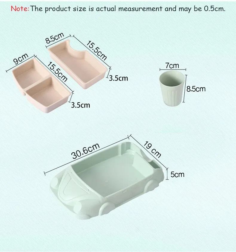 幼児期の食事が安心・快適 こぼれにくい深型設計 竹繊維×PP 車型キッズランチトレー食器セット 取り外し式仕切りボウル+カップ付き(約34×18.1×10.6cm)選べる3カラー