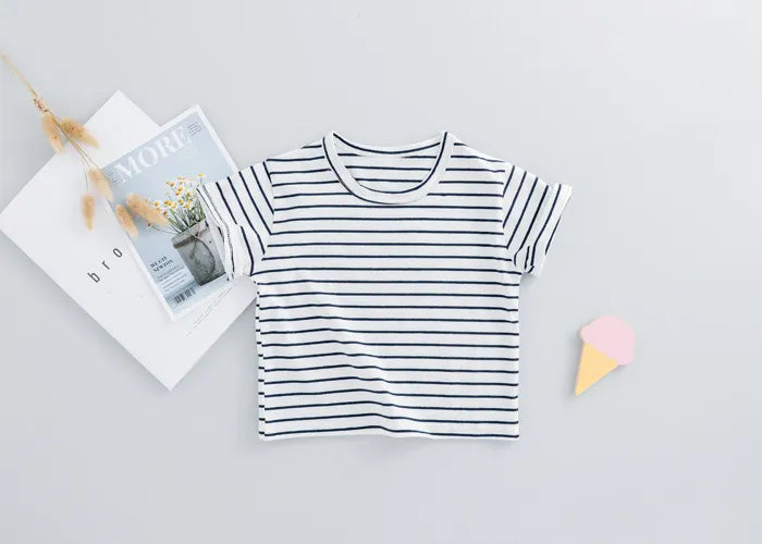 コーデが一瞬で完成して動きやすい 子どもボーダー半袖Tシャツ&アニマルフェイスサロペットオーバーオール2点セット ブルー・ピンク 70~100cm