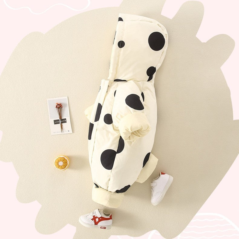 冬の外出向け厚手ベビージャンプスーツ