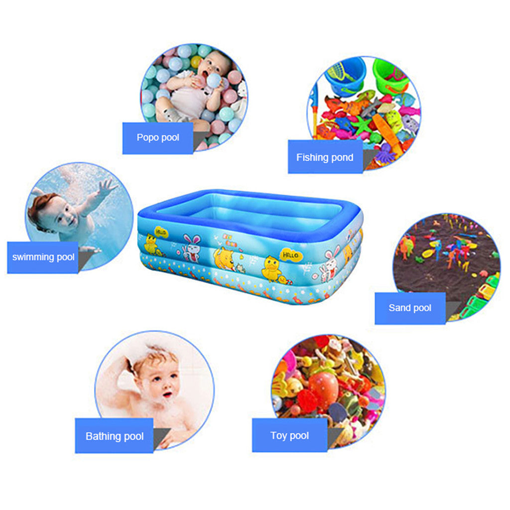 PVCインフレータブルプール 105 x 95 x 35cm|長方形・ブルー アニマル柄 おうちプールの水あそびに