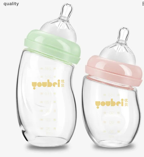 広口ガラス哺乳瓶 2本イメージ グリーン・ピンク(ワイドネック哺乳瓶)