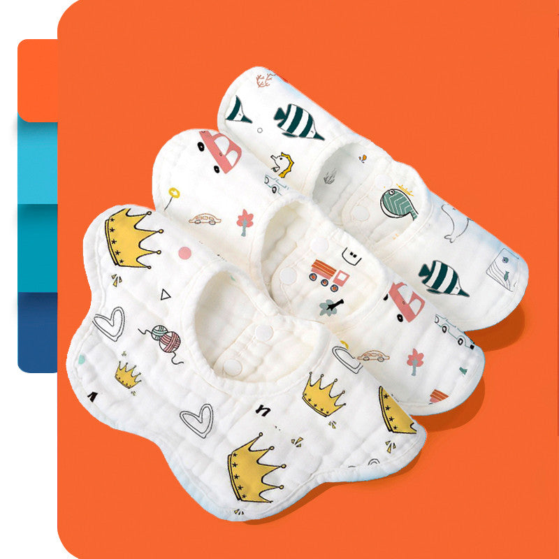 360度回転防水ベビースタイ 3枚セット Lサイズ|吸水速乾・花びら型コットンビブ(0〜3歳)