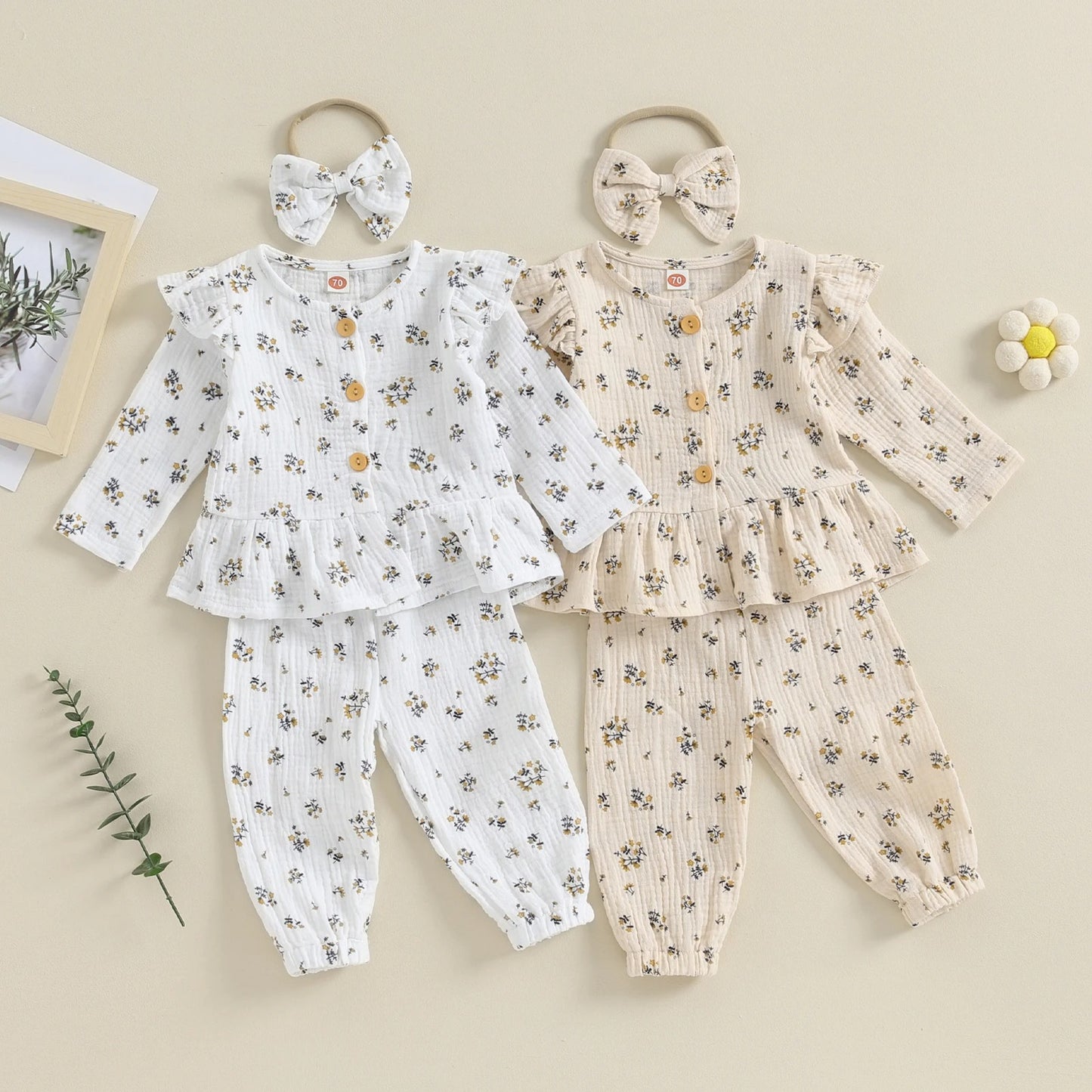 ふんわり肌ざわりでおうち時間が心地いい 女の子長袖ルームウェアセット ブラウス&ロングパンツ ダブルレイヤーコットン 70~110cm