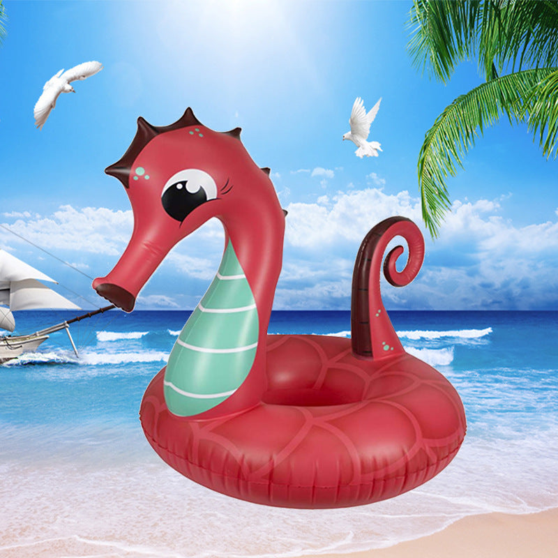 レッドのシーホース型大型浮き輪 150 x 120 x 110cm PVCスイミングサークル プール・ビーチの水あそびに