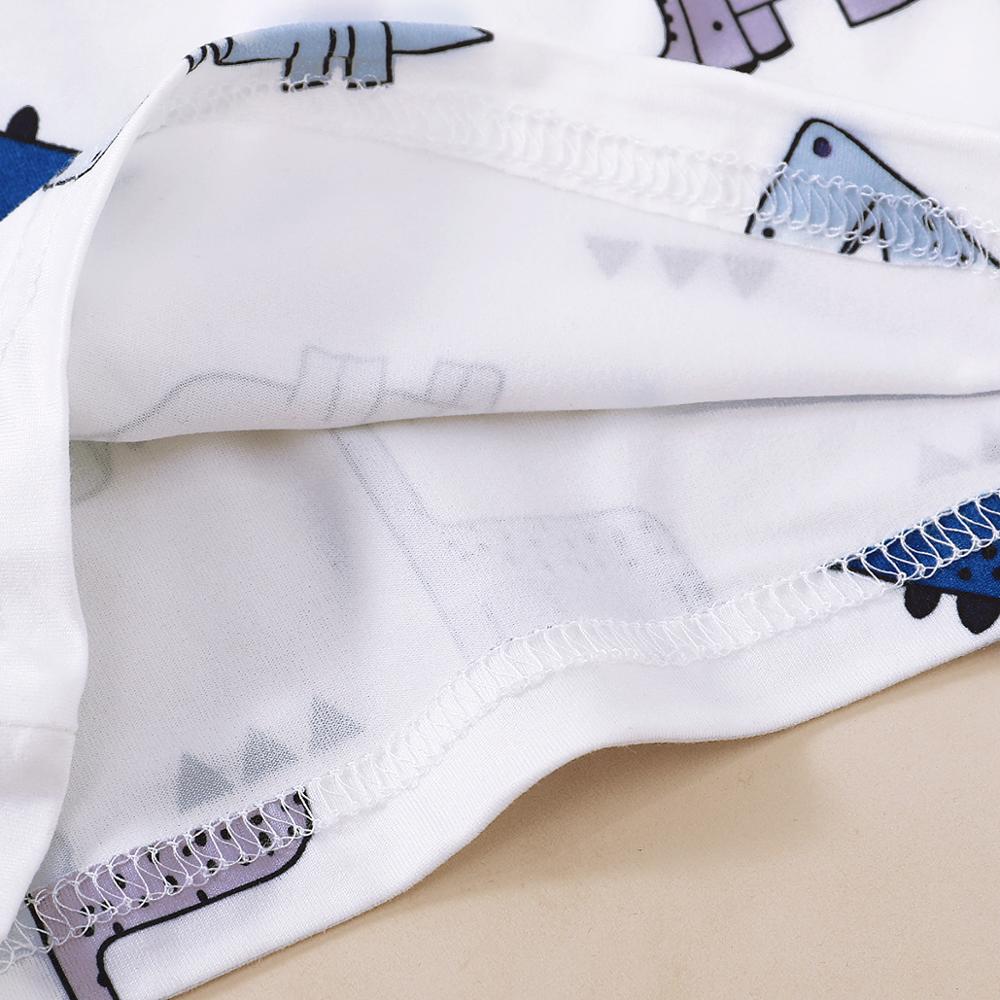 毎日コーデがすぐ完成する 子ども長袖セットアップ3点セット メカ恐竜プリント コットン ホワイト 80〜100cm