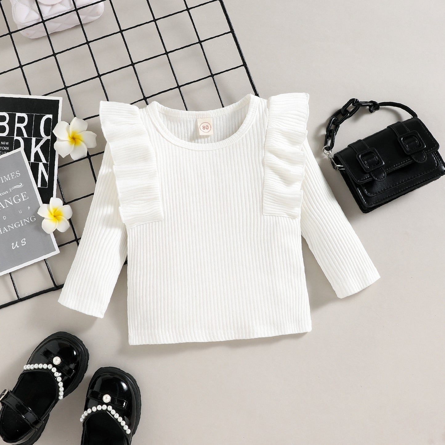 ふんわりフリル長袖トップスとレオパード柄スカートが大人可愛い 女の子秋冬スカートセット コットン素材 プルオーバー 80〜120cm