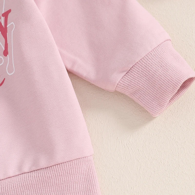 やわらかピンクで毎日かわいい 女の子キッズトレーナー&ジョガーパンツ上下セット レタープリント コットン 70〜110cm