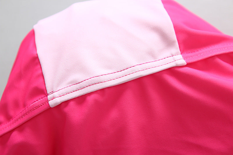 ベビー女の子 フラミンゴ柄 スイムロンパース ラッシュガード一体型 前開きジップ サンハット付き ライトピンク