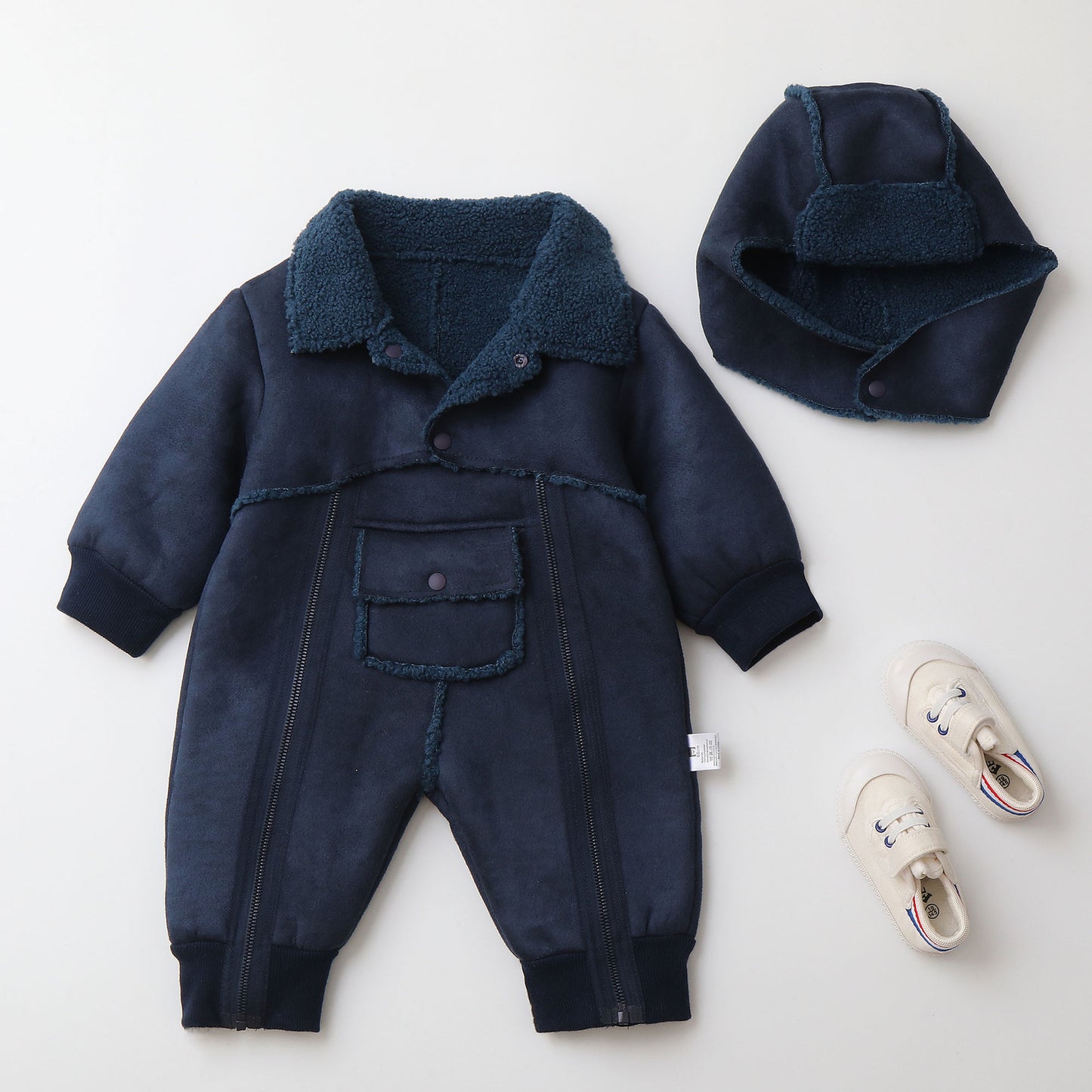 ベビー用厚手ファーロンパース ピンクカラー 正面画像