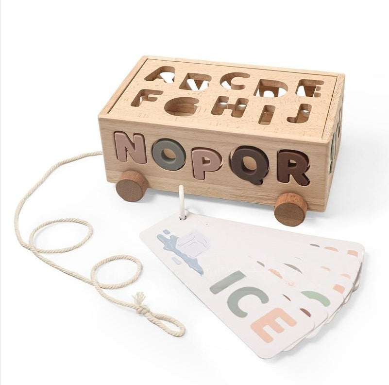 木製レターカーと学習カードのセット 文字あそび用カード付き知育トイ