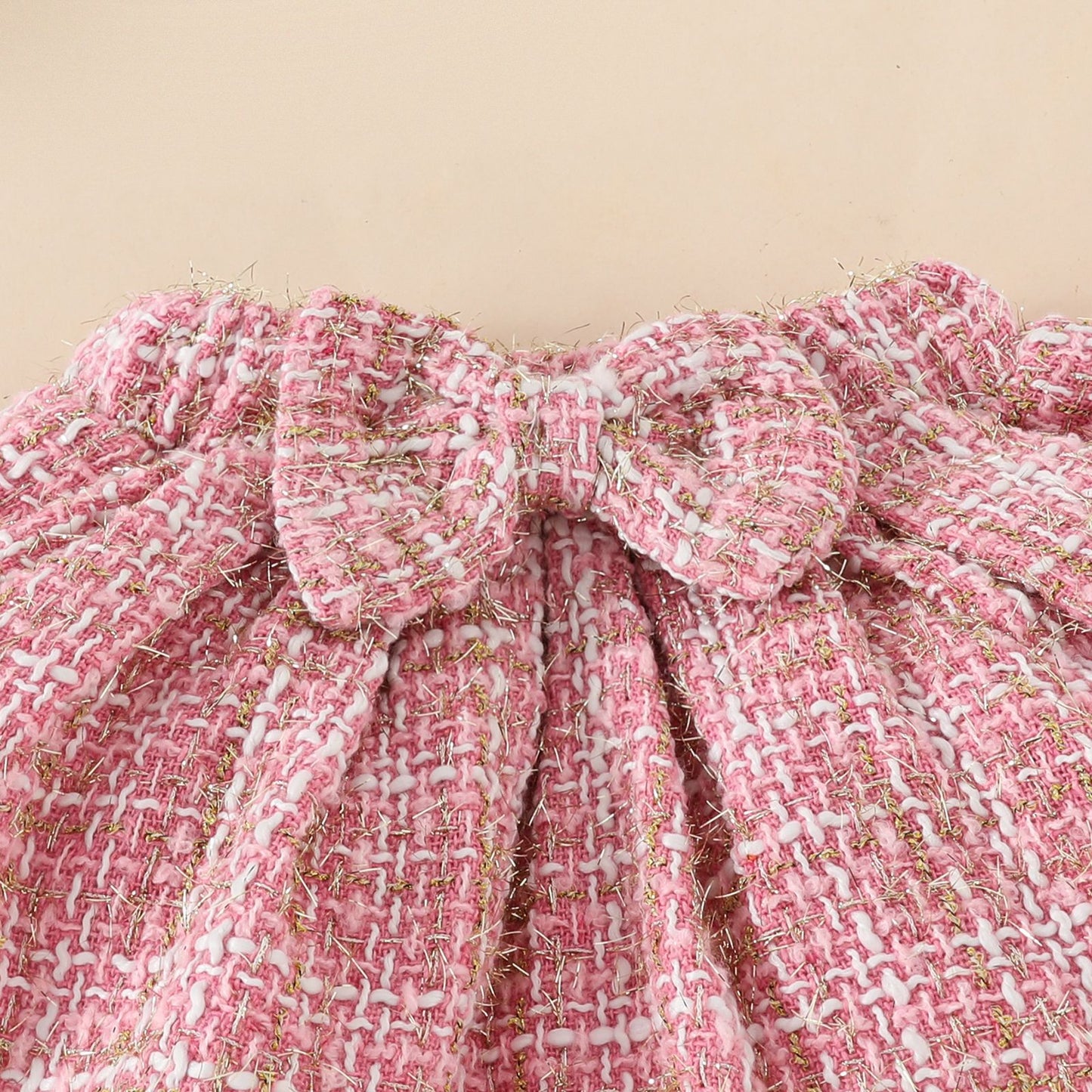 ふんわりおめかしが叶う 女の子ベビーロンパース&スカートセット 立体フリル肩とくまモチーフ ニットコットン ピンク 0〜18ヶ月