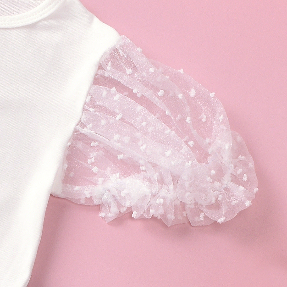 甘さと大人っぽさを両立する 女の子メッシュドット袖トップス×ダメージデニムパンツ上下セット ラウンドネック 春夏 90〜130cm