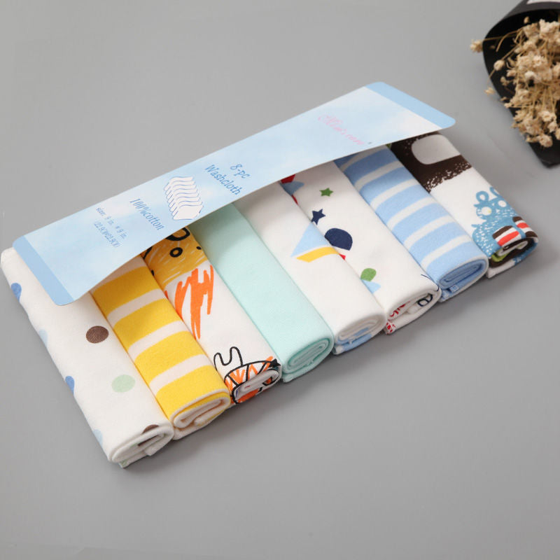 ブルー系デザインの純綿ガーゼウォッシュクロス8枚セット(ベビー拭き取りクロス)