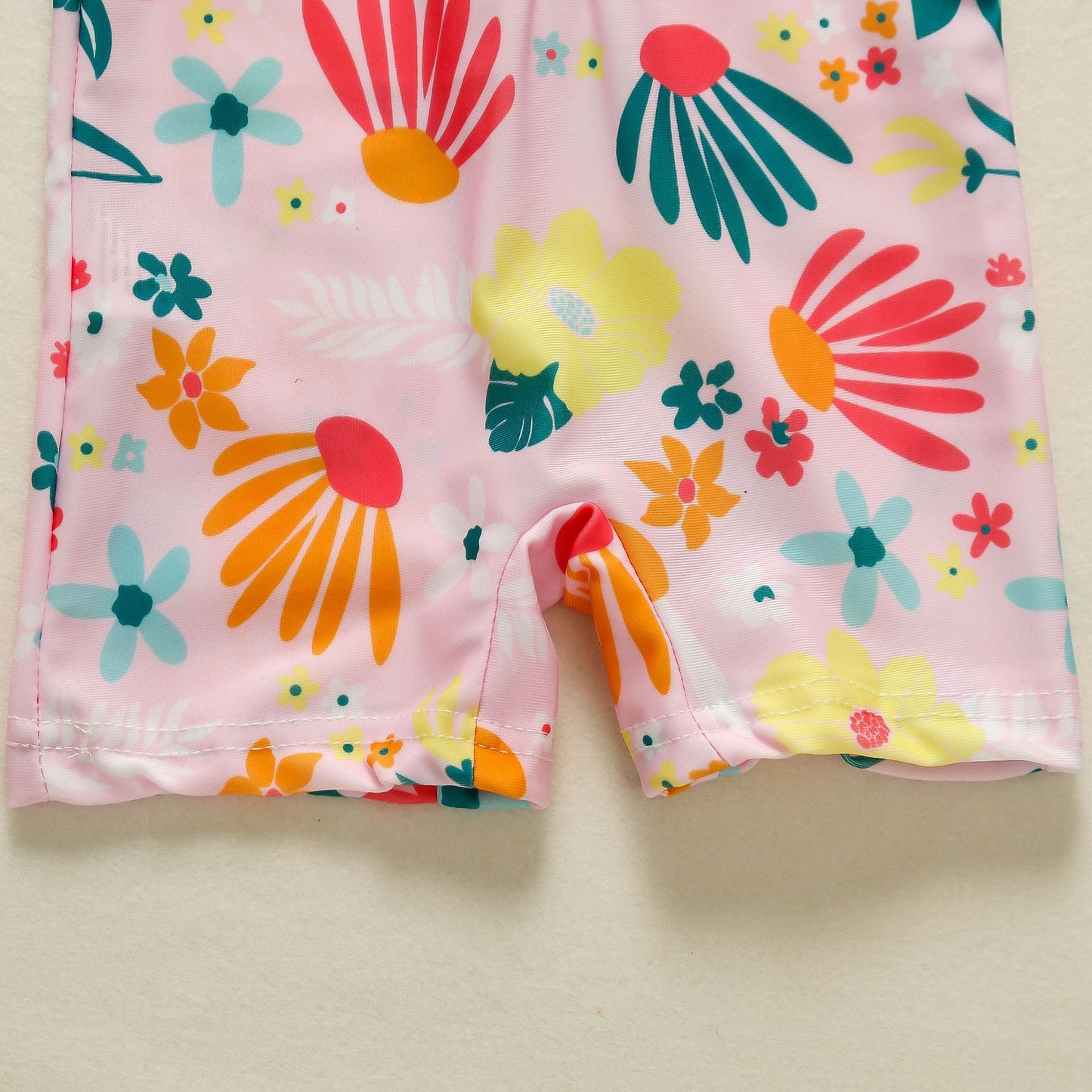 ベビーひまわり花柄 スイムロンパース水着|半袖ラグラン・ユニセックス 70・80・90・100・110cm