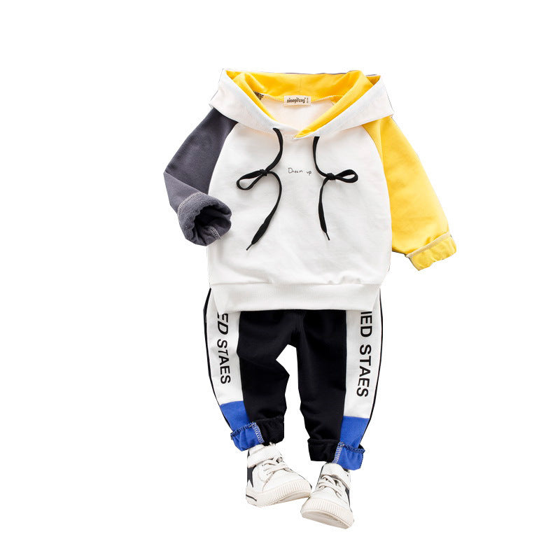 元気に動けてコーデが即完成 子どもフードパーカー&ジョガーパンツ上下セット 配色デザイン コットン×スパンデックス 80〜110cm