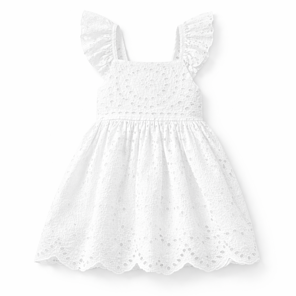 風に揺れて涼しく可憐にきまる 女の子アイレットレースジャンパースカート フリル肩紐バックリボン コットン 80~120cm