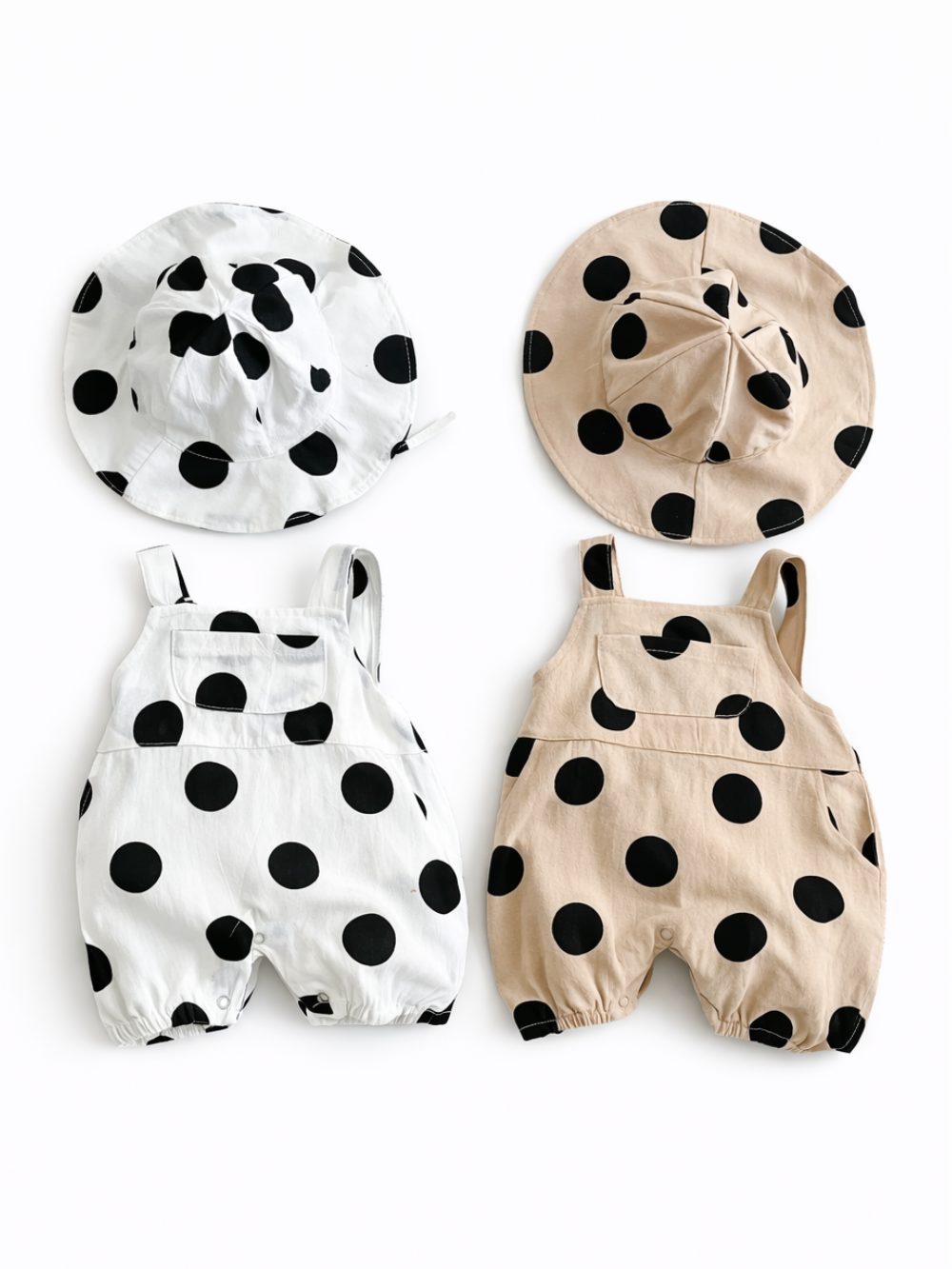 ドット柄サロペットロンパースのカラーバリエーション比較