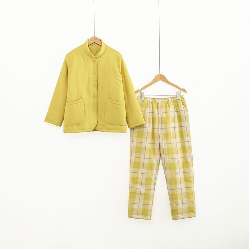 中綿入りで冬もぬくもり快適 マタニティ綿100%あったかパジャマ上下セット 長袖 ルーズフィット M~XL