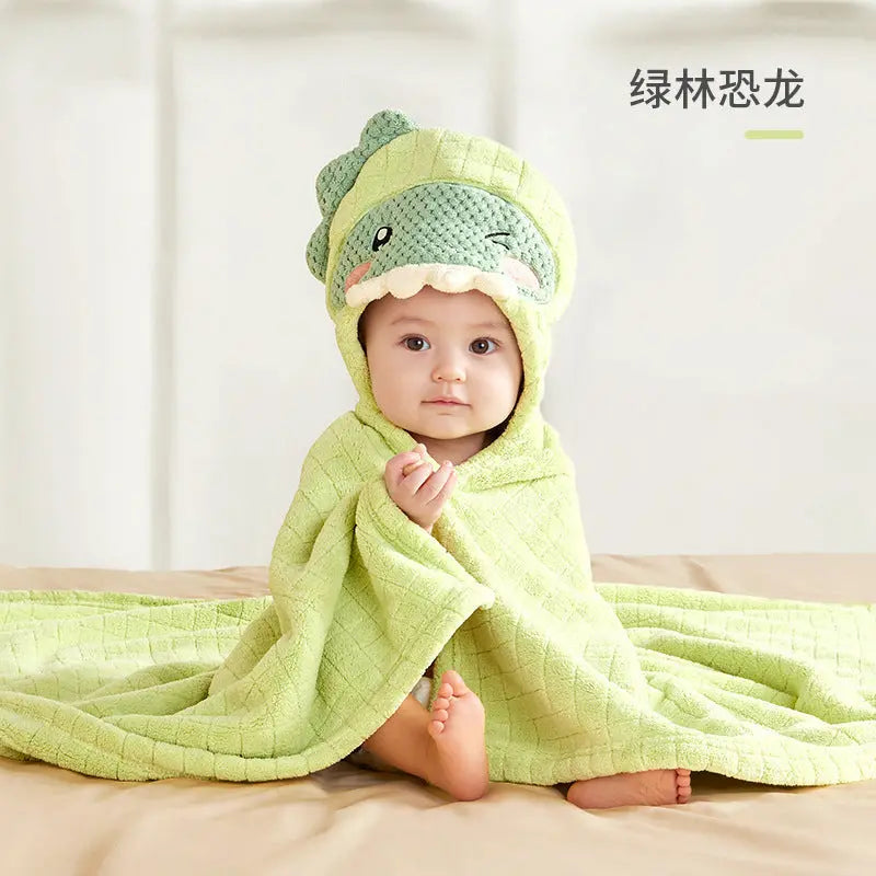 グリーンフォレストダイナソー柄 ベビー フード付きバスタオル(フード付きバスタオル(ベビーバスタオル))