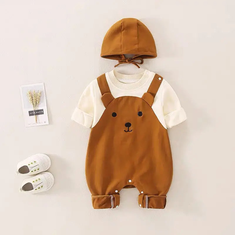 ベビー長袖ロンパース 帽子付き(春秋・綿100%・着脱フード) | Baby Long-Sleeve Romper with Hat (Spring/Autumn, 100% Cotton, Detachable Hood) Lumisei Prime