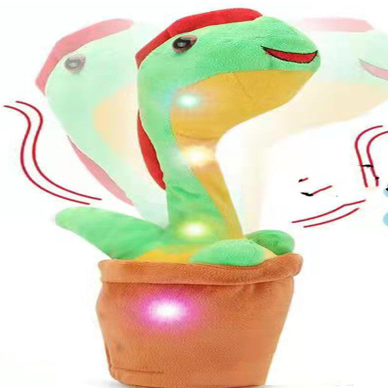 左右にスイングするグリーンのポット型ダンシング恐竜ライトサウンドトイ