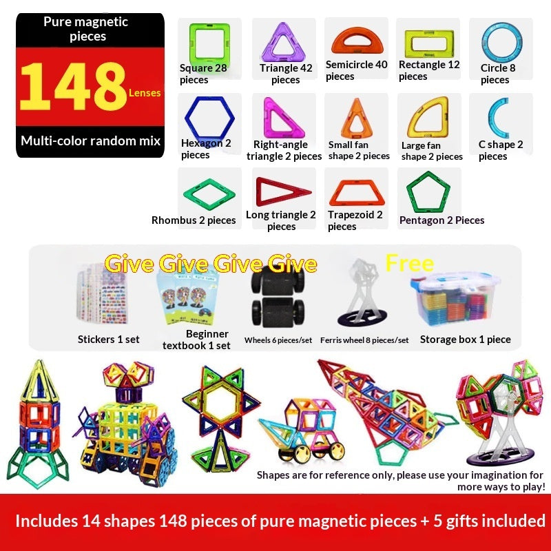 148ピースの形別内訳が分かるマグネットタイルセット案内画像