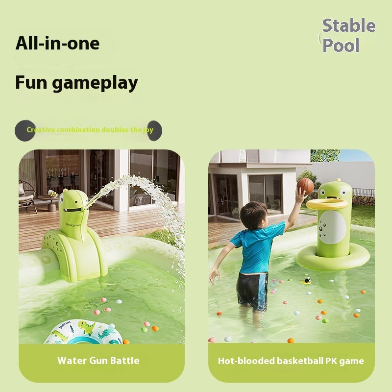 恐竜デザイン 日よけシェード付きインフレータブルプール 3層PVC・排水口付き 家庭用おうちプール(ドラゴンベビーグリーン/150・180・210cm)