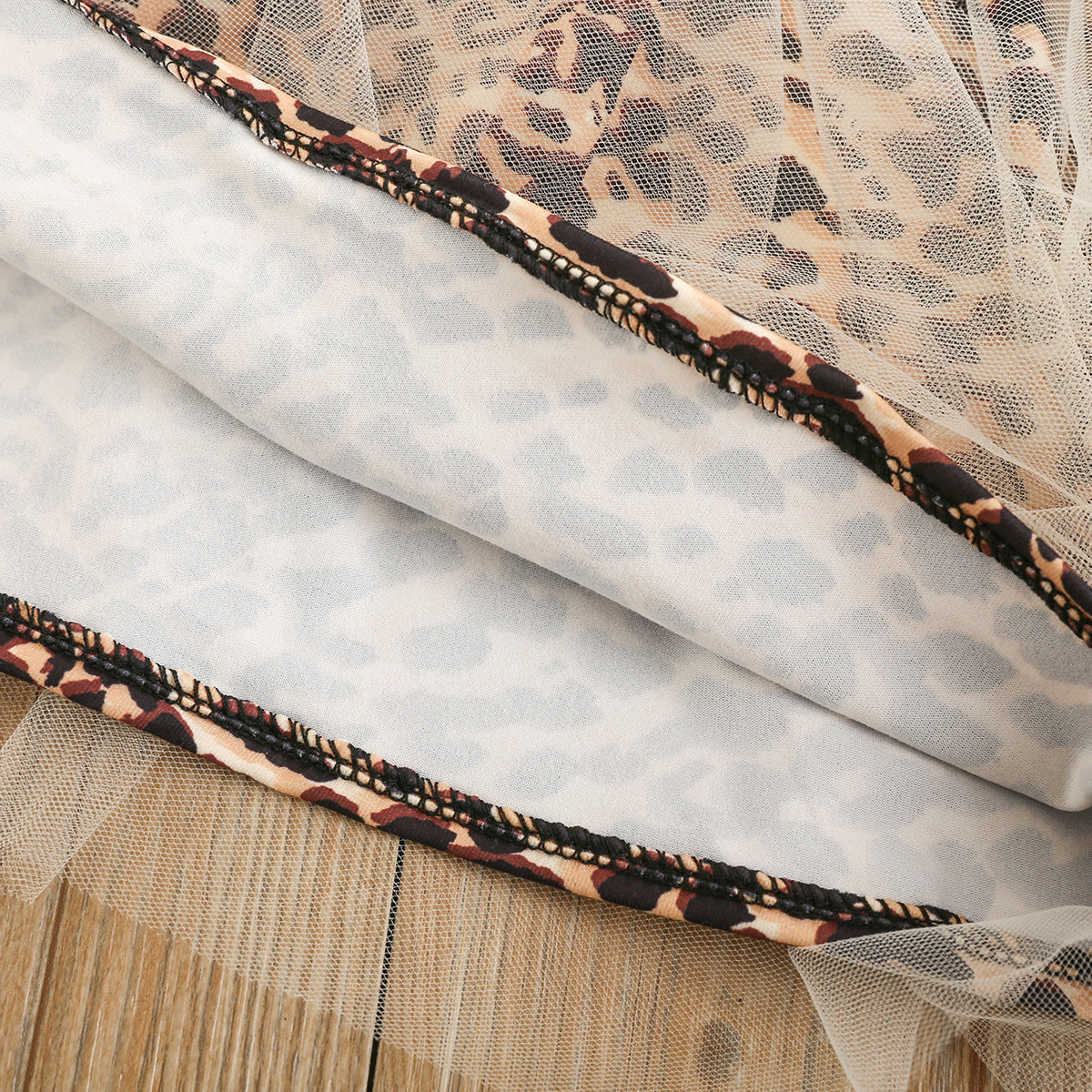 甘辛レオパードで大人かわいい 女の子ノースリーブトップス&チュールスカートセット リボン付き コットン素材 90~130cm