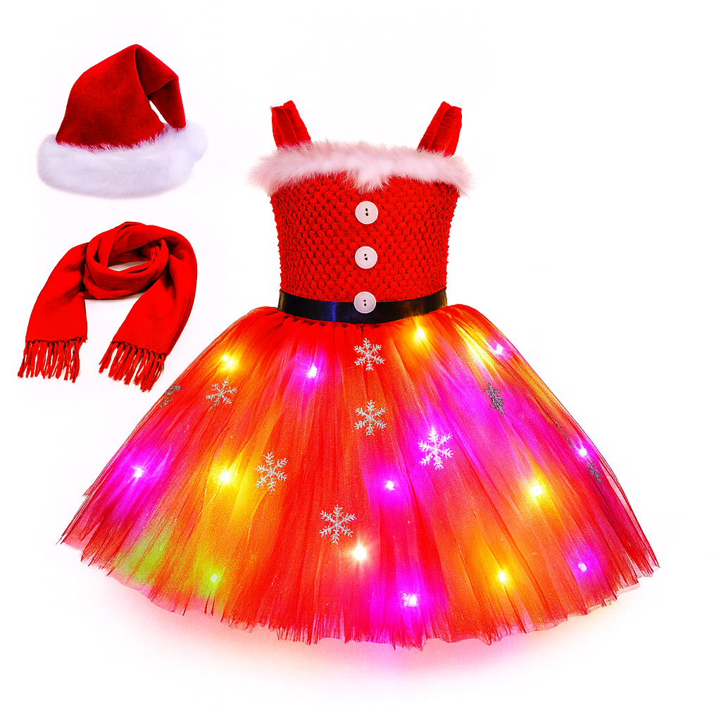 LEDカラーライトが散りばめられたチュール生地の接写