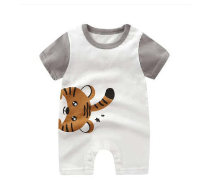 さらっと涼しく夏に快適 赤ちゃん半袖ロンパース アニマルプリント さらふわコットン 前開きスナップ 59–90cm