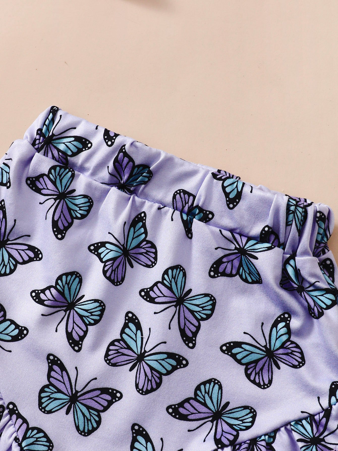 夏の軽やかおしゃれが叶う 女の子ベビーノースリーブロンパース&バタフライ柄ショーツセット コットン素材 70~90cm