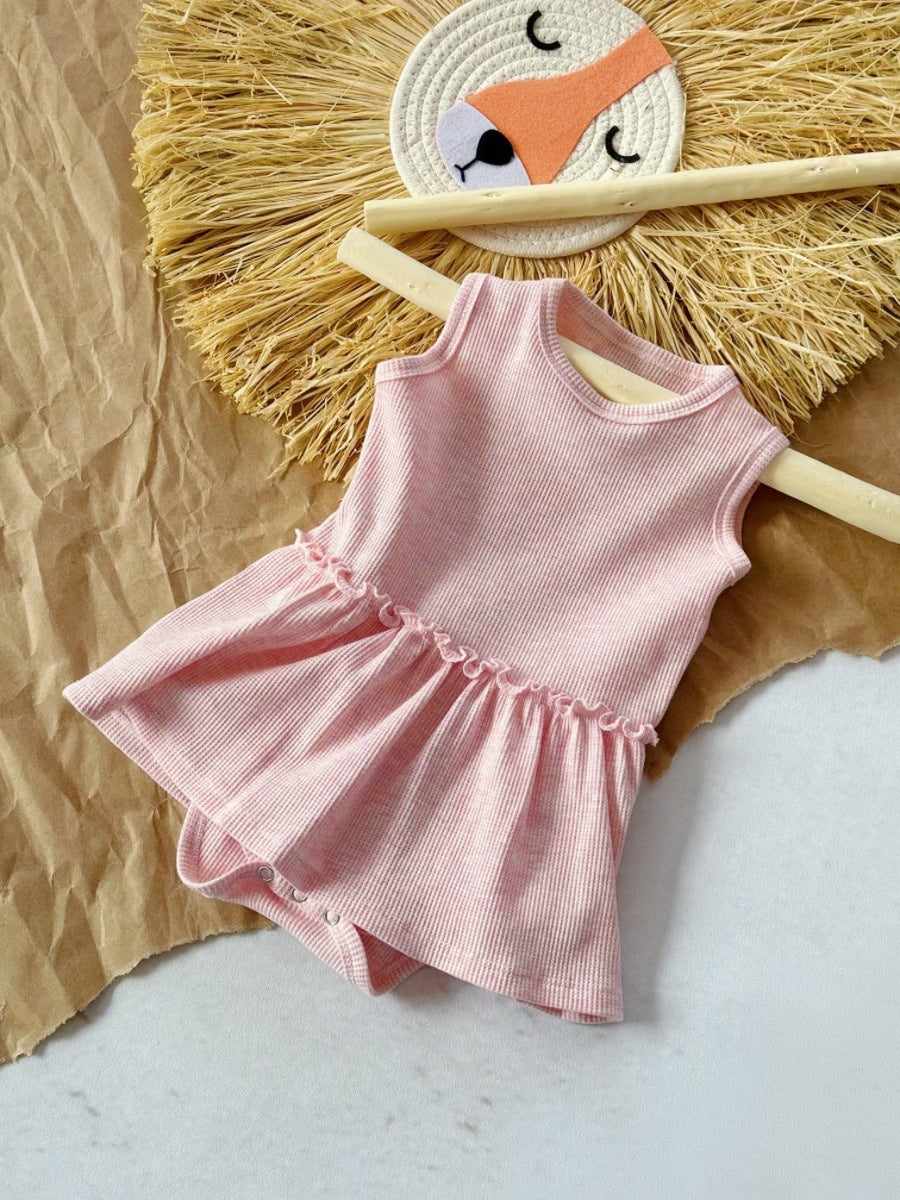 ベビー ワッフル ノースリーブ ボディスーツ 夏用 前開きボタン さらっと快適・やわらかコットン | Baby Waffle Sleeveless Bodysuit Summer Single-Breasted Soft Breathable Cotton Lumisei Prime