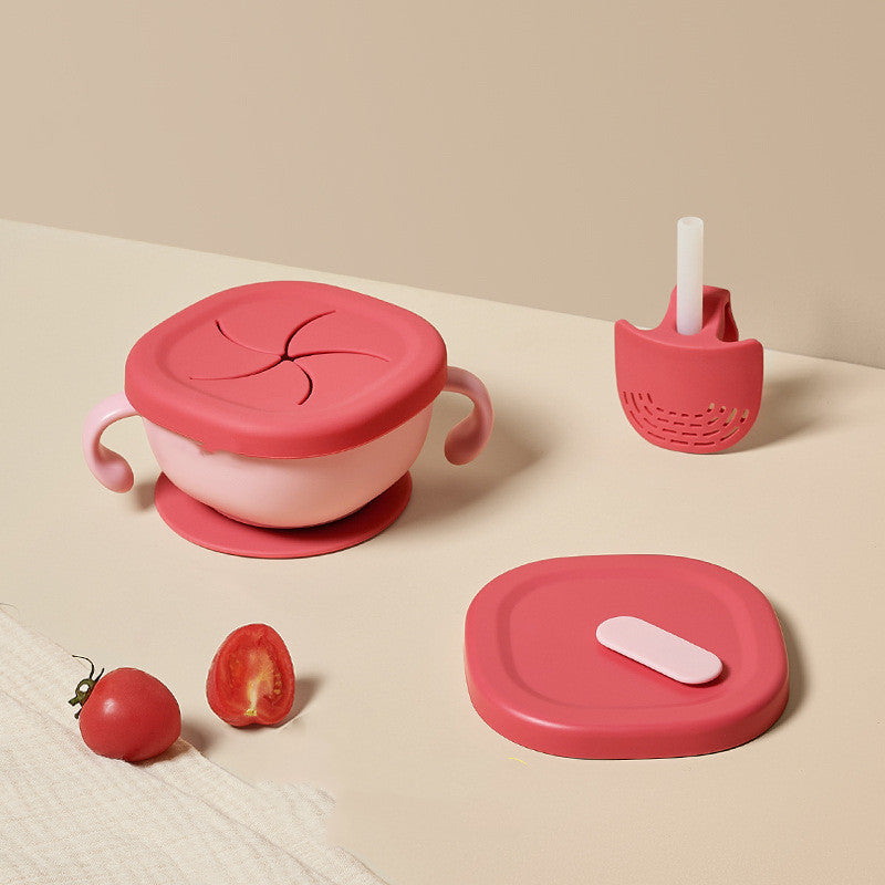 こぼれにくい安心で外出も快適に ストロー付き吸盤ベビーシリコン食器カップ 取っ手付きシリコンボウル 保護ダストキャップ付き 断熱仕様 シンプルデザイン