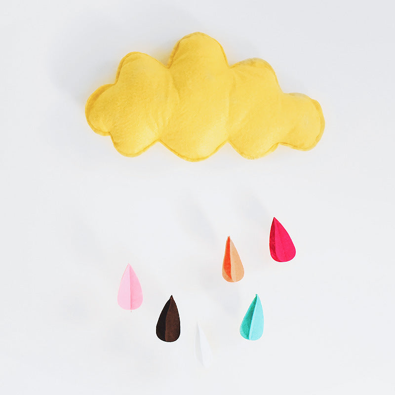 フェルト雲ガーランド イエロー雲×カラフルしずく 子ども部屋デコ