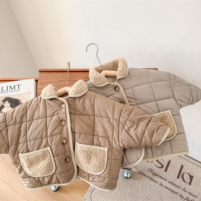 ボア襟付きキルティングコットンベビージャケット