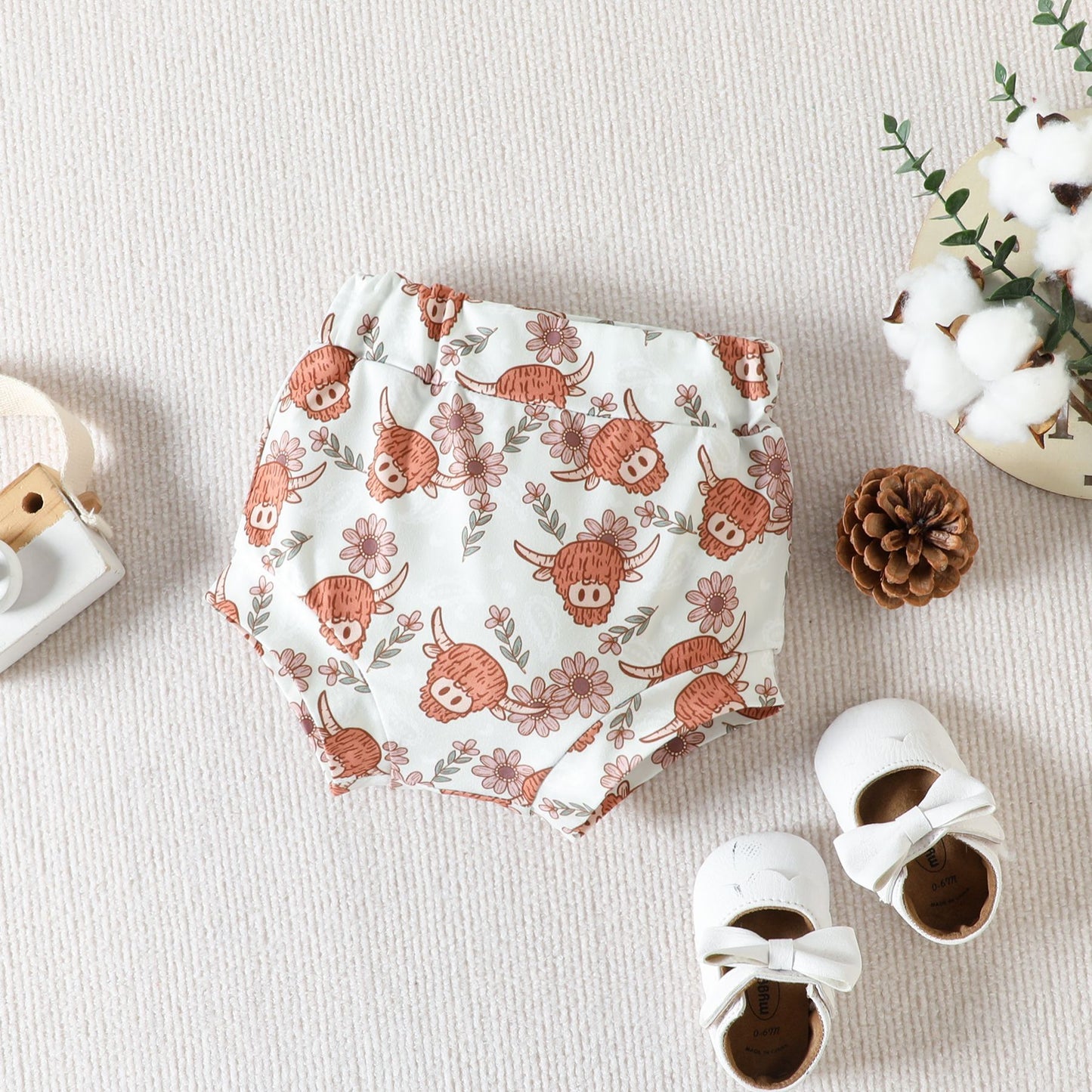 ふんわりフリルで可愛さが際立つ 女の子ベビーノースリーブロンパースセット アニマル花柄ショートパンツ コットン 70~100cm